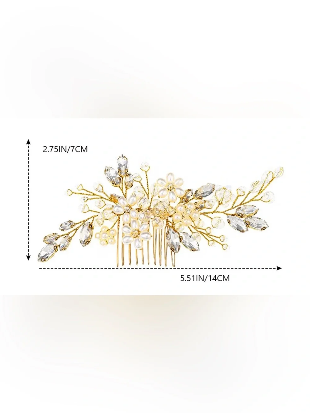 Pearl & Crystal Floral Hair Comb - Gold